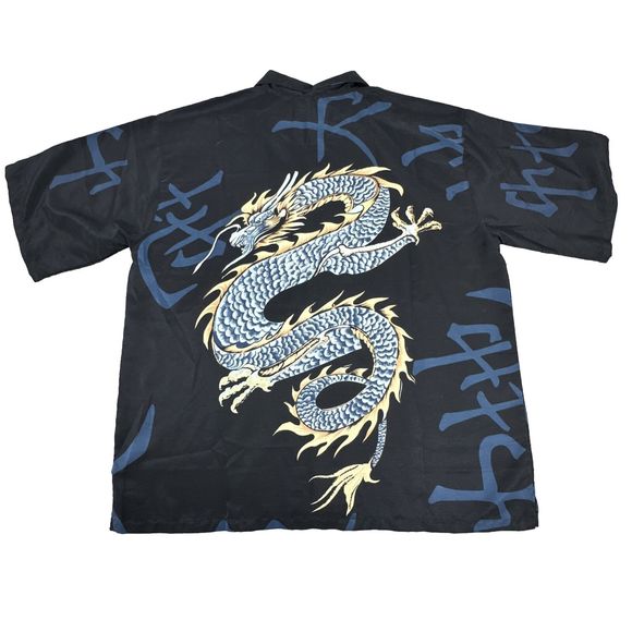 Steve & Barry's Club Shirt Casual Button Down Black Dragon Y2K Tattoo Mens 2X - Picture 8 of 9